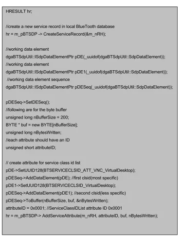 Figure 6 Code fragment to create new service record attribute (server side) 