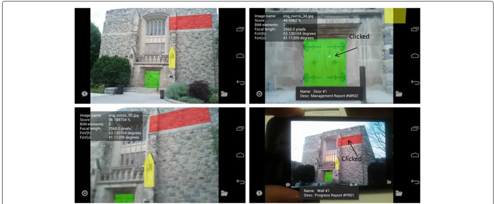 Figure 1 Screenshots of the Android HD4AR client. 3D BIM information is precisely overlaid on photos From diﬀerent viewpoints