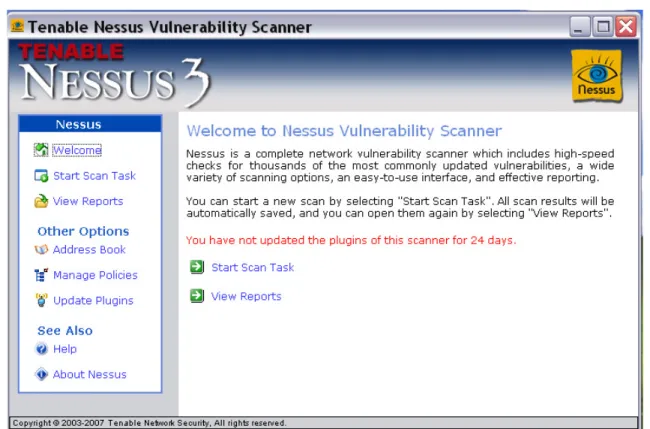 Figure 3.1: Start-up Interface for Nessus 3.0 Windows Edition. 