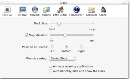 Figure 10 - The dock preference pane 