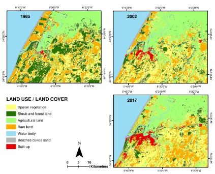 Figure 3. Land use/Land cover maps of the study area for 1985, 2002 and 2017. 