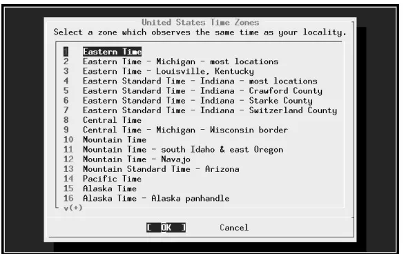 Figure 6-3: Time zone select menu: USA