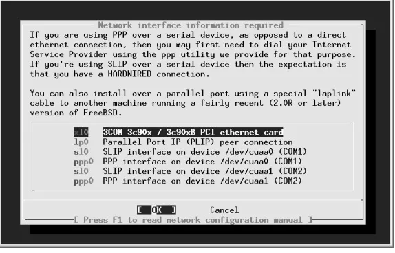 Figure 6-5 shows the network setup menu. On a standard 80x25 display it requiresscrolling to see the entire menu
