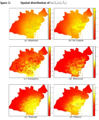Figure 2:Spatial distribution of ln(λˆi(u)/λˆi)