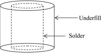 Figure 3.1   A three dimensional view of a unit cell. The inner cylinder is representative of the solder connection while the outer cylinder is representative of the underfill