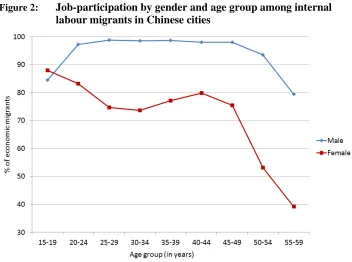 Figure 2: Job-participation by gender and age group among internal labour migrants in Chinese cities 