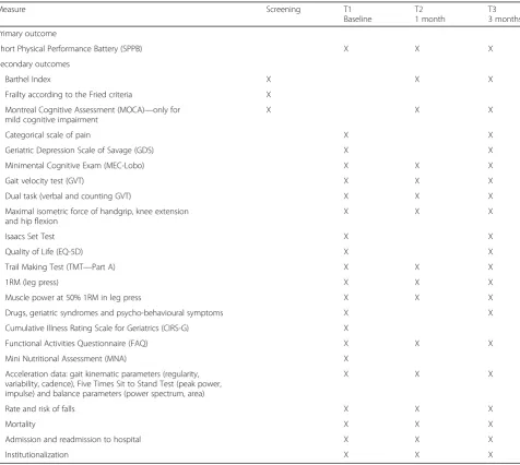 Table 1 Schedule for the different primary and secondary variables for the participants of the study
