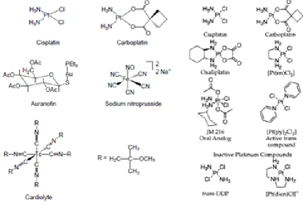 Figure 1-9 Different derivative of cisplatin reproduced from104 (left) and74 (right). 