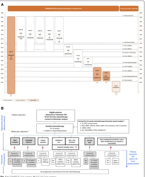 Fig. 1 a STAMPEDE Trial schema. b FOCUS4 Trial schema