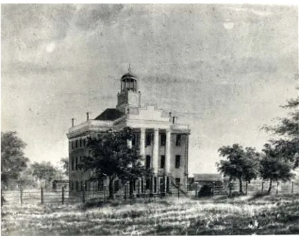 Figure 2. Drawing of Original Courthouse built in 1858 Greek Revival Style. View from Broad Street