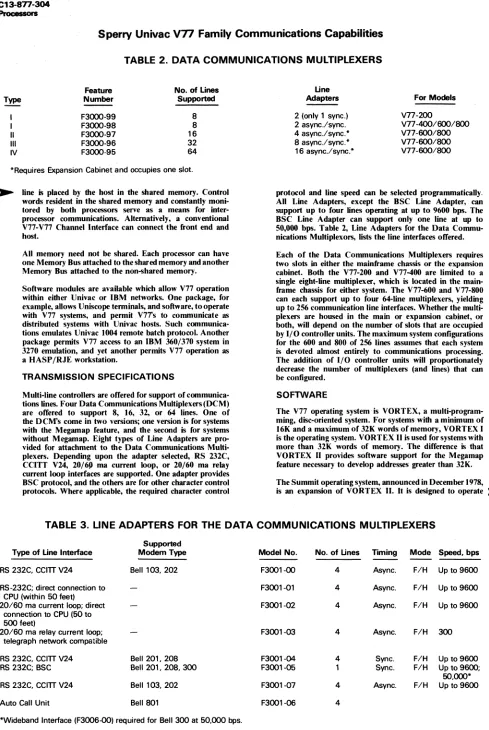 TABLE 3. UNE ADAPTERS FOR THE DATA COMMUNICATIONS MULTIPLEXERS 