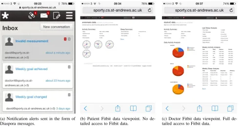 Fig. 3: Example Diaspora RMA screenshots. We show a view from a mobile device, but as we have a web-based interface,non-mobile devices can also access the data in a consistent manner
