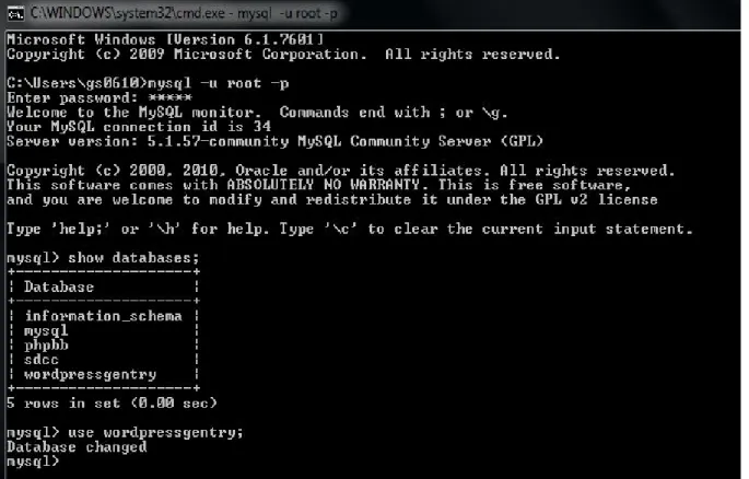 Figure 2.1. MySQL command line interface. 