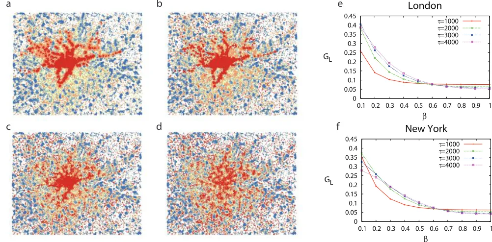 FIG. 4: Maps showing for London the spatial distribution of the local outreach deﬁned in Eq
