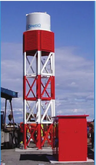 Figure 1.2: Deployment of the Tarsier runway debris detection radar. The radar,obscured by its protective radome, is mounted at a high elevation in order to allowthe swept fan beam to obtain a good view of the whole runway