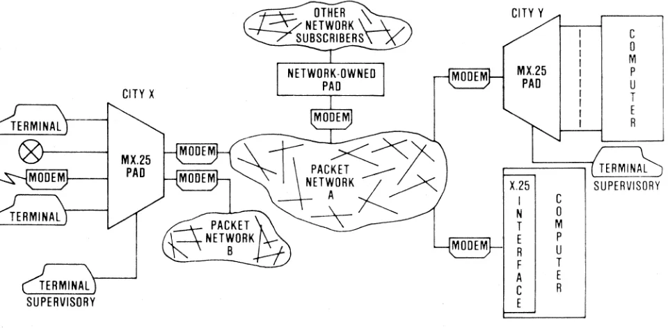 Figure 2. Typical Microplexer network application. lithe unit is equipped with dual synchronous links, it can access more than one public data network