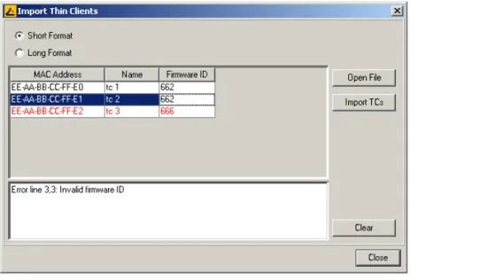 Figure 29 Thin Client Import Dialog (Short Format)