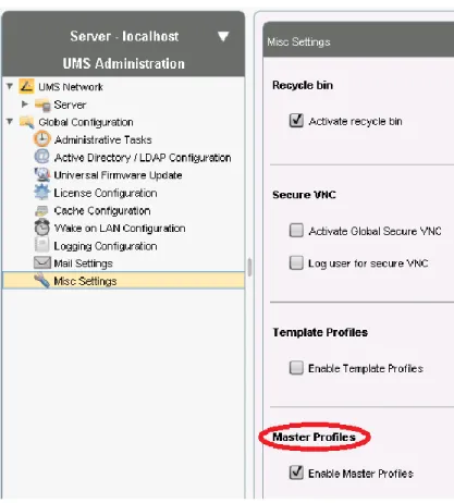 Figure 39: Disabling master profiles 