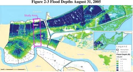 Figure 2-3 illustrates the flood depths in Orleans Parish subsequent to the levee breaches of 2005