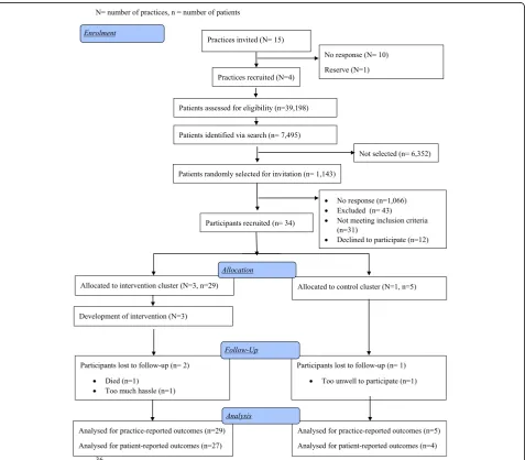 Fig. 2 Consort flow diagram. N = number of practices, n = number of patients