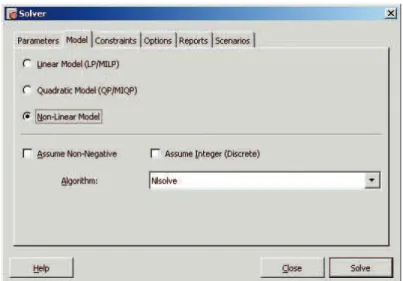 Figure 5: Dialog showing the solver method set to non-linear