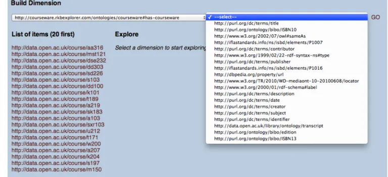 Figure 3: Screenshot of the property chain selection tool to be used as exploration/navigation dimension in the data mining results.