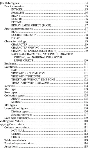 Table constraints................................................................................113CHECK ........................................................................................112Foreign key constraints .....................................................................114