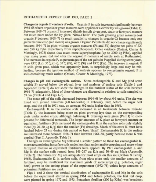 Table 2). The values for Mg are adequate for most crops on this soil @olton & Penny,1968)