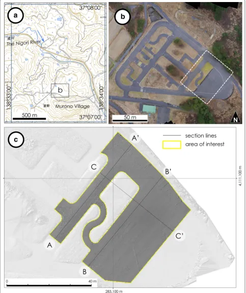 Fig. 1 Study area. a Overview of topographic map (contour interval of 10 m, provided by Geospatial Authority of Japan) showing the location of study area