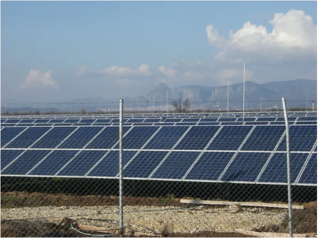 Figure 1. A photovoltaic park stands on the agricultural plain in western Thessaly, April 2014