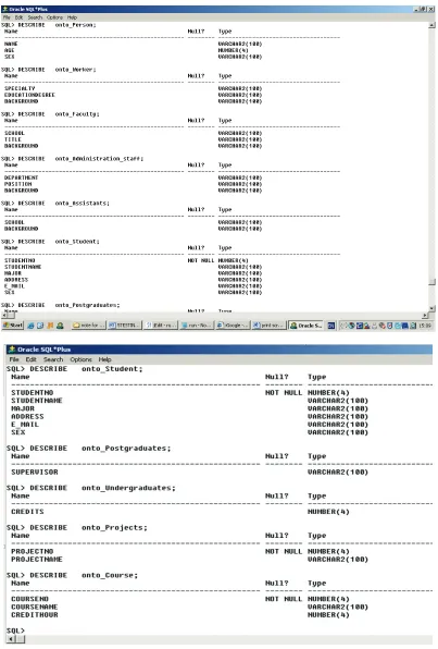 Figure 10. The “Academic” ontology represented in SQL Plus  