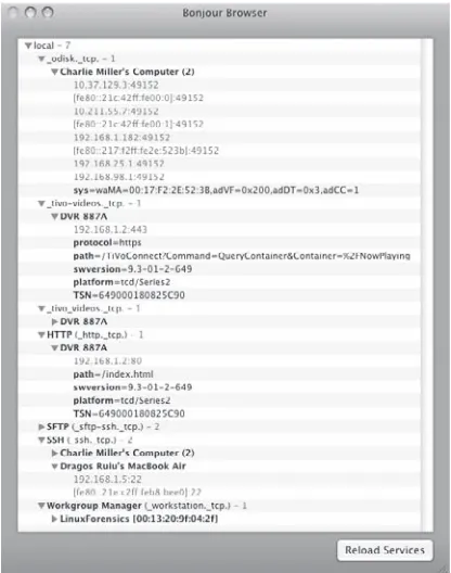 Figure 2-4: Bonjour Browser shows all advertised services.