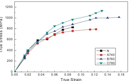 Figure 3: True Stress – Strain curves for the Duplex phase Steels 