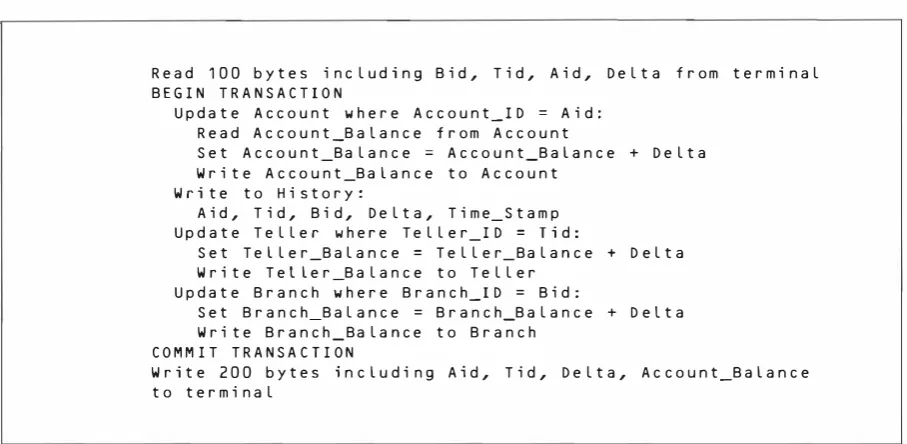 Figure 2 TPC Benchmark A Transaction Pseudocode 