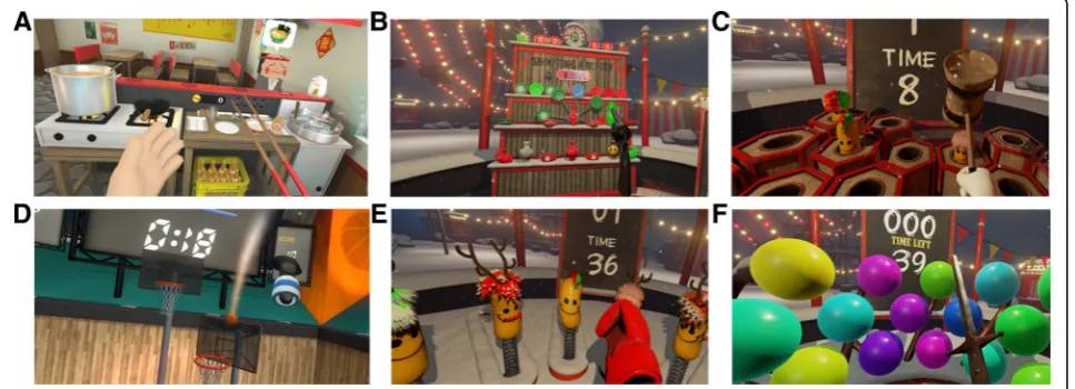 Fig. 3 Virtual reality (VR) system and a virtual scenario. a A subject is wearing a VR system