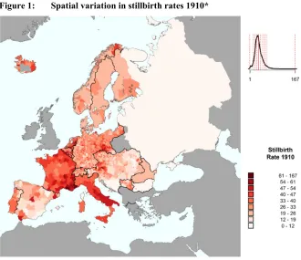 Figure 1: Spatial variation in stillbirth rates 1910* 