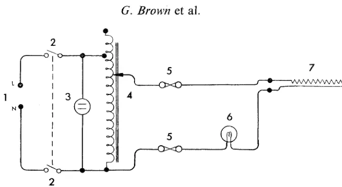 FIG. 2. Circuit diagram for the control unit of the heating stage. 1. Mains, 240 V; 2
