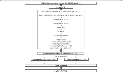 Fig. 1 ProHEAD online trial flow. SEED Short Evaluation of Eating Disorders, AUDIT Alcohol Use Disorders Identification Test, PHQ-A Patient HealthQuestionnaire-9 modified for adolescents, SDQ Strengths and Difficulties Questionnaire, C&A Children and adolescents