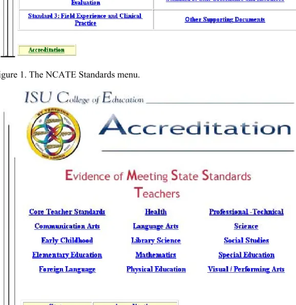Figure 2. Menu for selection of State Standards pertaining to a specific program.