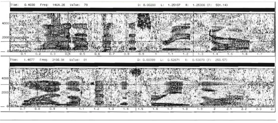 Figure 2 T"·o Spectrograms of rile Crrerancc " Line up at the sncen door." Tile upper spectrogl·c\111 is the authm's �pee ell