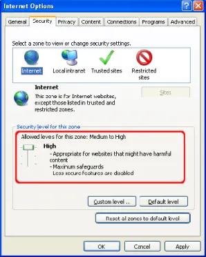 Figure 3 The “Security” Settings in Internet Explorer 7 