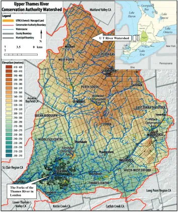 Figure 2. Detailed map and location map (inset) of the Upper Thames River watershed (Source: <http://www.thames-river.on.ca/About_Us/images/UTRCA_Watershed.jpg>)