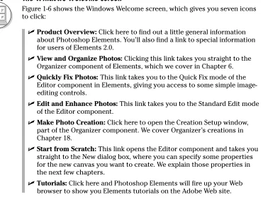 Figure 1-6 shows the Windows Welcome screen, which gives you seven iconsto click:
