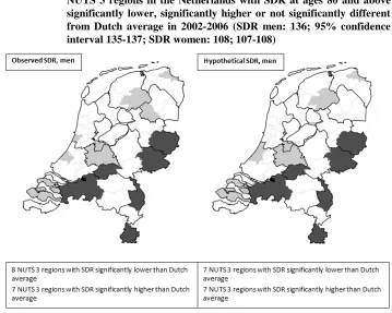 Figure A.3: Comparison between observed mortality and hypothetical mortality: NUTS 3 regions in the Netherlands with SDR at ages 80 and above 