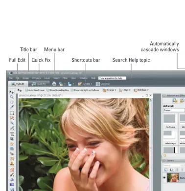 Figure 1-1: The Photoshop Elements workspace is shown when you open a file in Full Edit mode.