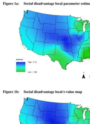 Figure 1b: Social disadvantage local t-value map 