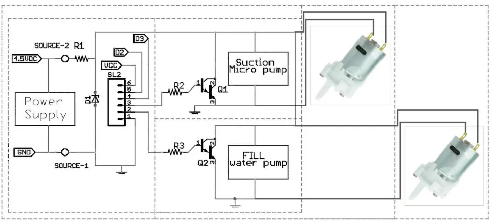 Figure 3. Electrical diagram of pumps for humidification and dehumidification. 