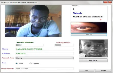 Figure 3. Captured screenshot of the administrative component for iris registration. 