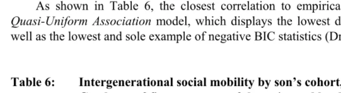 Table 5: Intergenerational social mobility by son’s cohort, 1856-1891.  Adjusted scores of the relative positions of occupational classes 