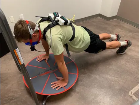 Figure 1. The portable metabolic system attached to a participant during a Core-Tex™ training session